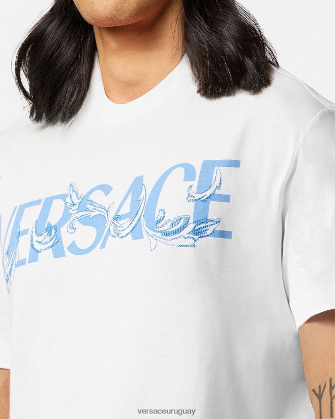 Versace camiseta con logo y silueta barroca hombres blanco ropa H88R0H1366