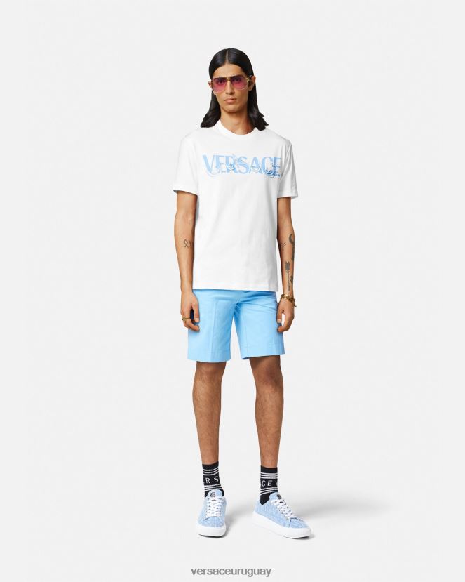 Versace camiseta con logo y silueta barroca hombres blanco ropa H88R0H1366