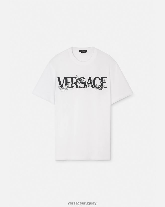 Versace camiseta con logo y silueta barroca hombres blanco ropa H88R0H1379