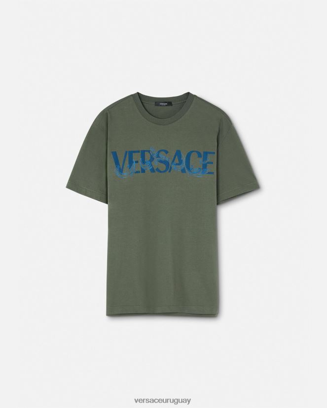 Versace camiseta con logo y silueta barroca hombres verde ropa H88R0H1368