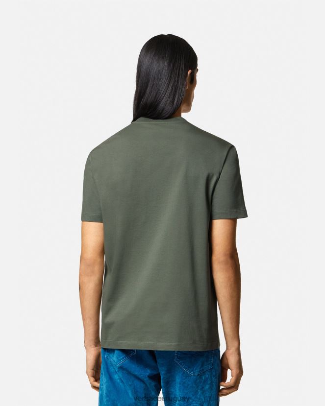Versace camiseta con logo y silueta barroca hombres verde ropa H88R0H1368