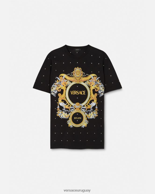 Versace camiseta con rejilla de cristal barroco hombres negro ropa H88R0H1402