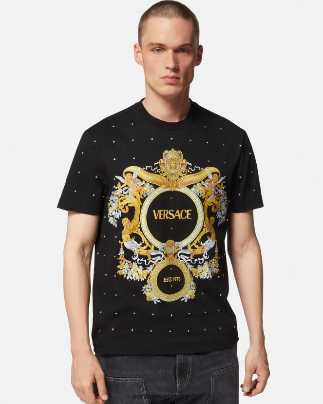 Versace camiseta con rejilla de cristal barroco hombres negro ropa H88R0H1402