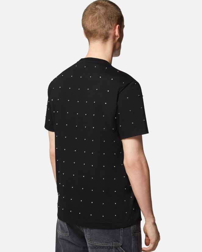 Versace camiseta con rejilla de cristal barroco hombres negro ropa H88R0H1402