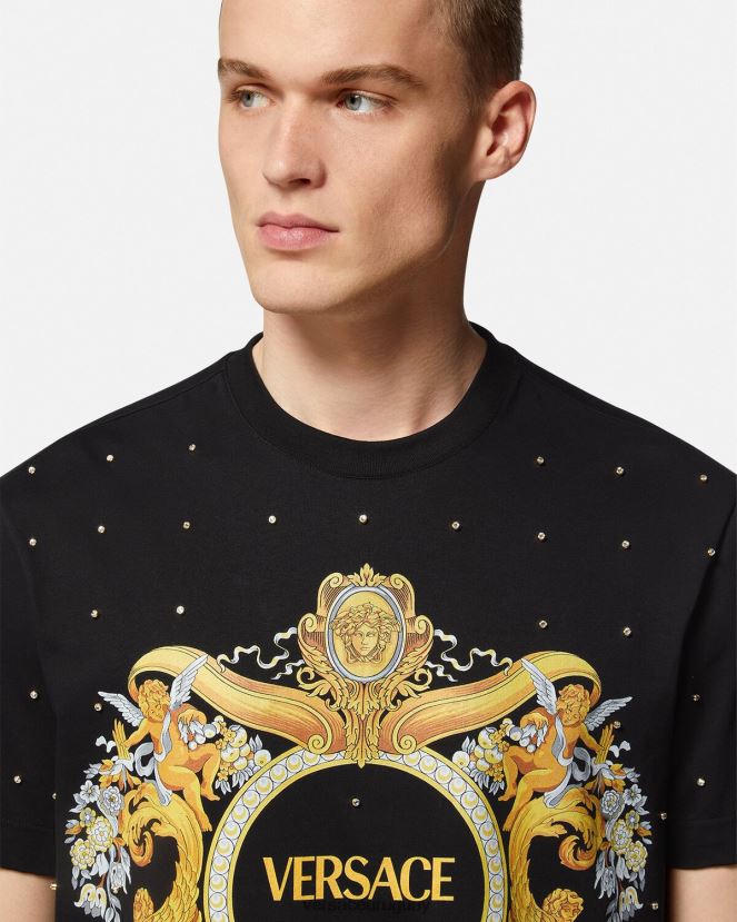 Versace camiseta con rejilla de cristal barroco hombres negro ropa H88R0H1402