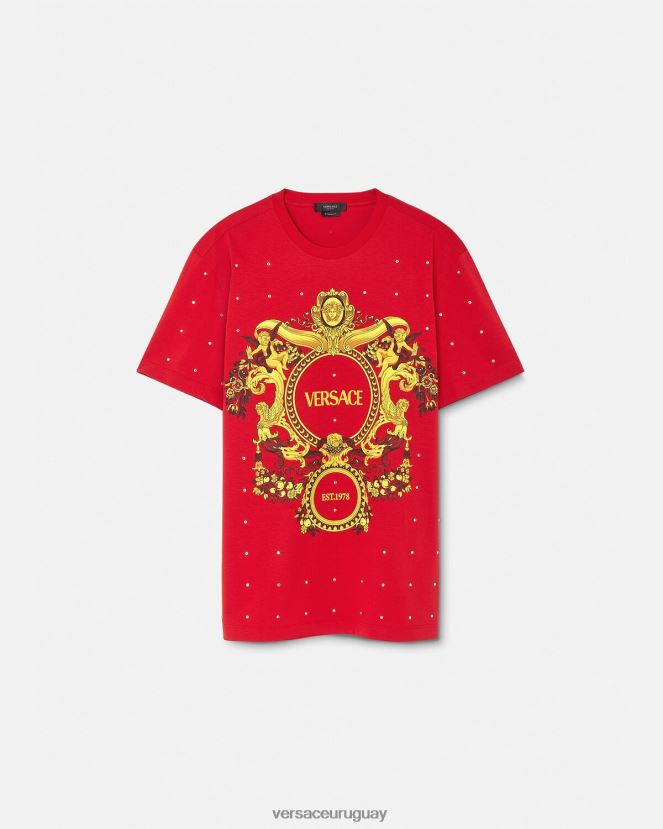 Versace camiseta con rejilla de cristal barroco hombres rojo ropa H88R0H1401