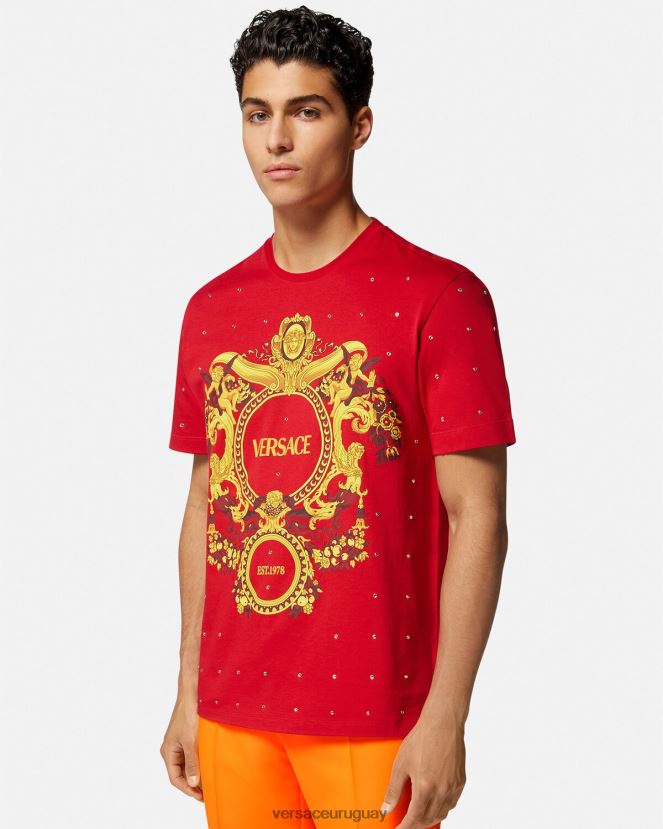 Versace camiseta con rejilla de cristal barroco hombres rojo ropa H88R0H1401