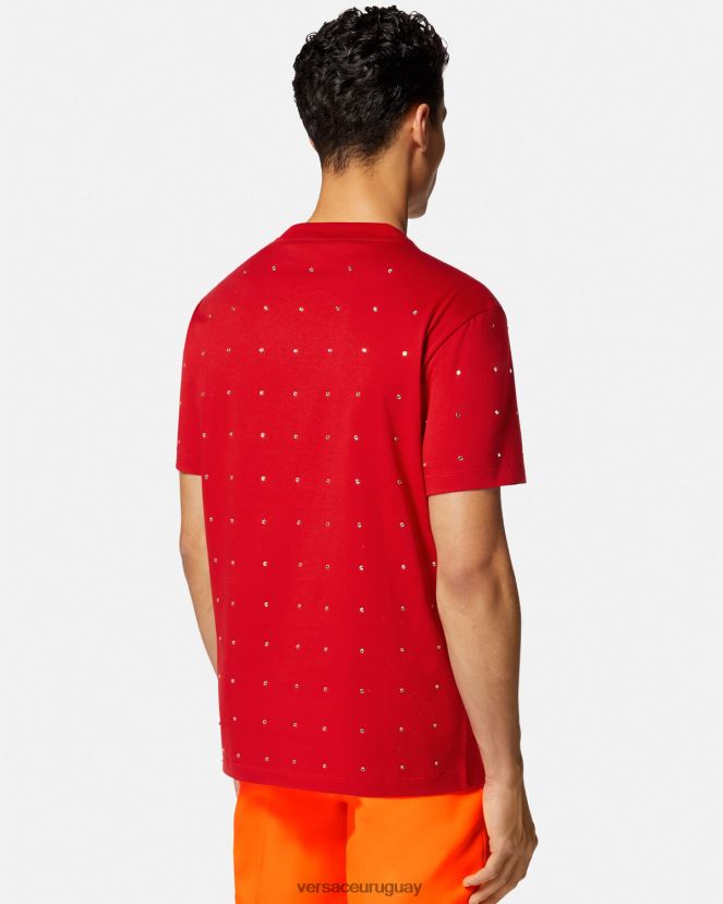 Versace camiseta con rejilla de cristal barroco hombres rojo ropa H88R0H1401