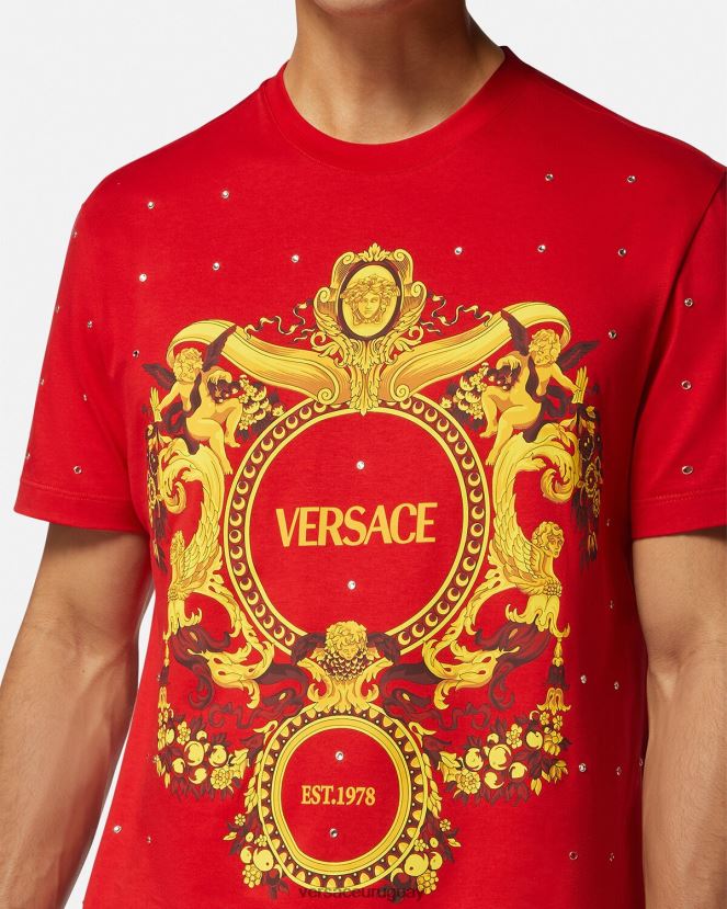 Versace camiseta con rejilla de cristal barroco hombres rojo ropa H88R0H1401