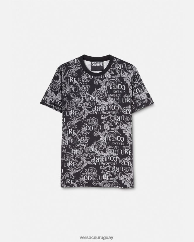 Versace camiseta de alta costura con logo hombres negro y estampado ropa H88R0H2385