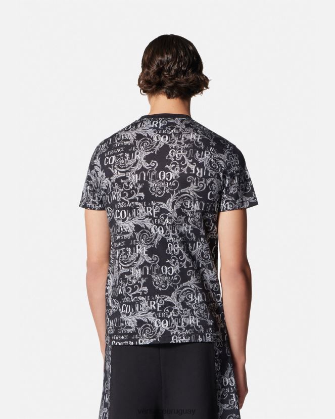 Versace camiseta de alta costura con logo hombres negro y estampado ropa H88R0H2385