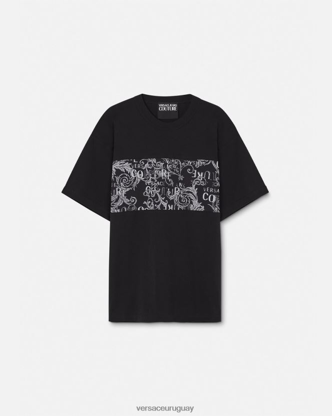 Versace camiseta de alta costura con logo hombres negro y estampado ropa H88R0H2389