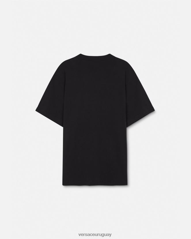 Versace camiseta de alta costura con logo hombres negro y estampado ropa H88R0H2389