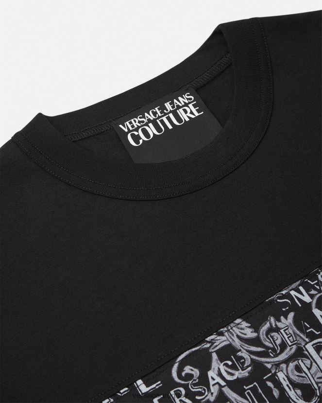 Versace camiseta de alta costura con logo hombres negro y estampado ropa H88R0H2389