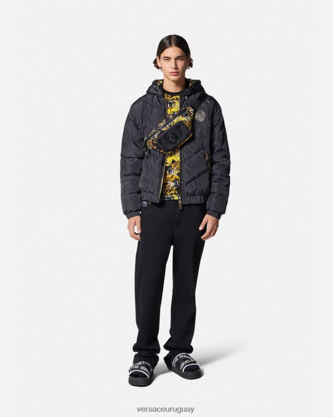 Versace camiseta de alta costura con logo hombres oro negro ropa H88R0H2387