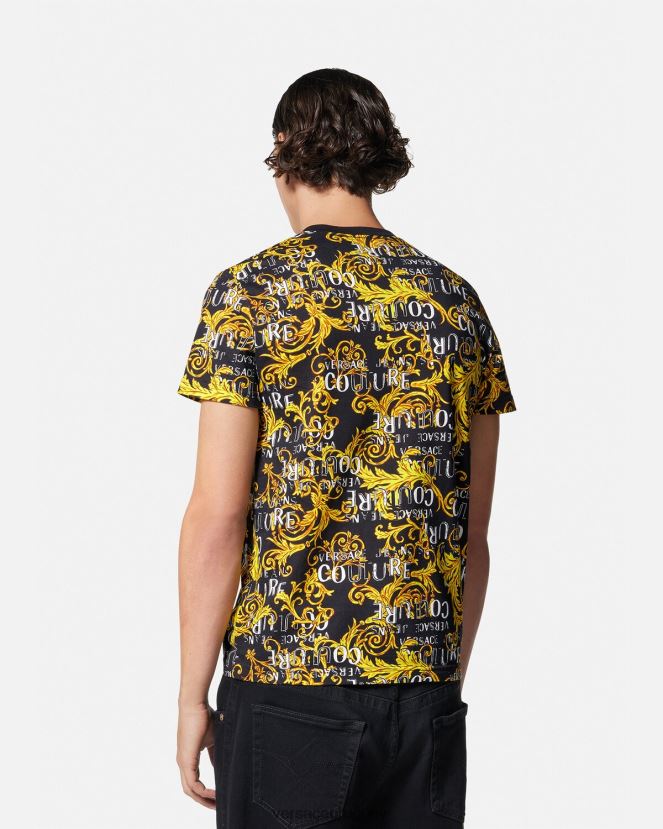 Versace camiseta de alta costura con logo hombres oro negro ropa H88R0H2387