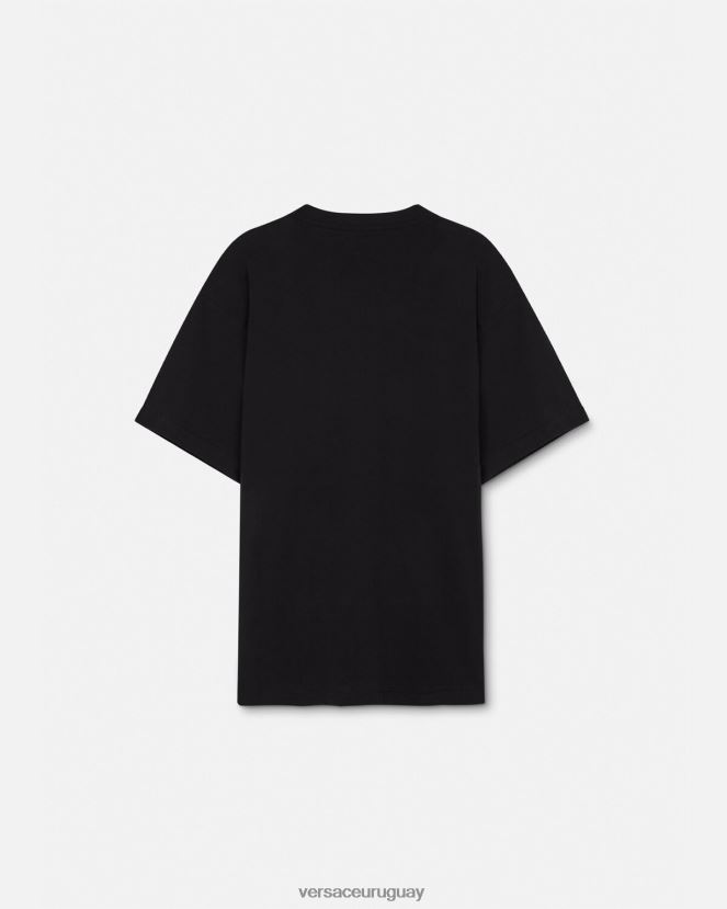 Versace camiseta de alta costura con logo hombres oro negro ropa H88R0H2388