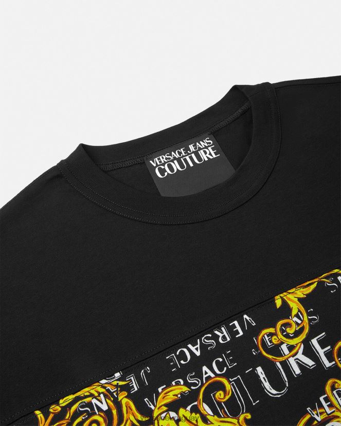 Versace camiseta de alta costura con logo hombres oro negro ropa H88R0H2388