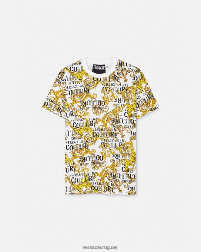 Versace camiseta de alta costura con logo hombres oro y blanco ropa H88R0H2386