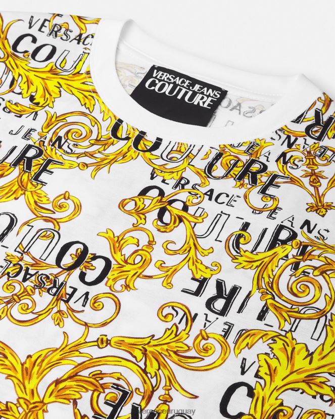 Versace camiseta de alta costura con logo hombres oro y blanco ropa H88R0H2386