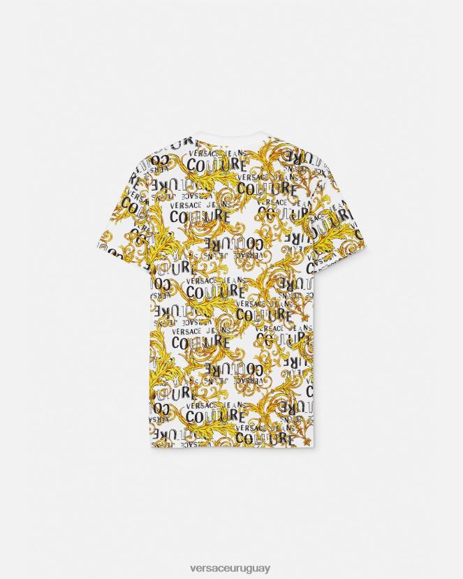 Versace camiseta de alta costura con logo hombres oro y blanco ropa H88R0H2386