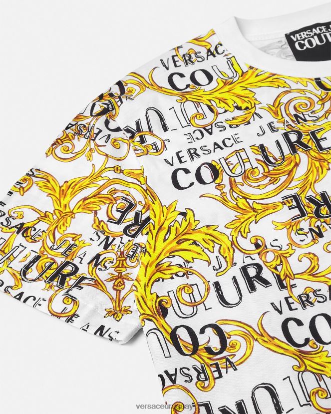 Versace camiseta de alta costura con logo hombres oro y blanco ropa H88R0H2386
