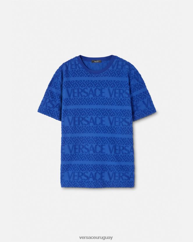 Versace camiseta de felpa integral hombres azul ropa H88R0H1407
