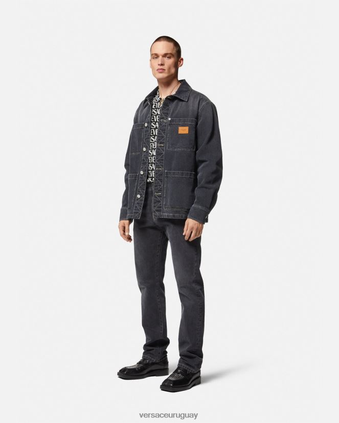 Versace camiseta por toda la prenda hombres negro y estampado ropa H88R0H1390