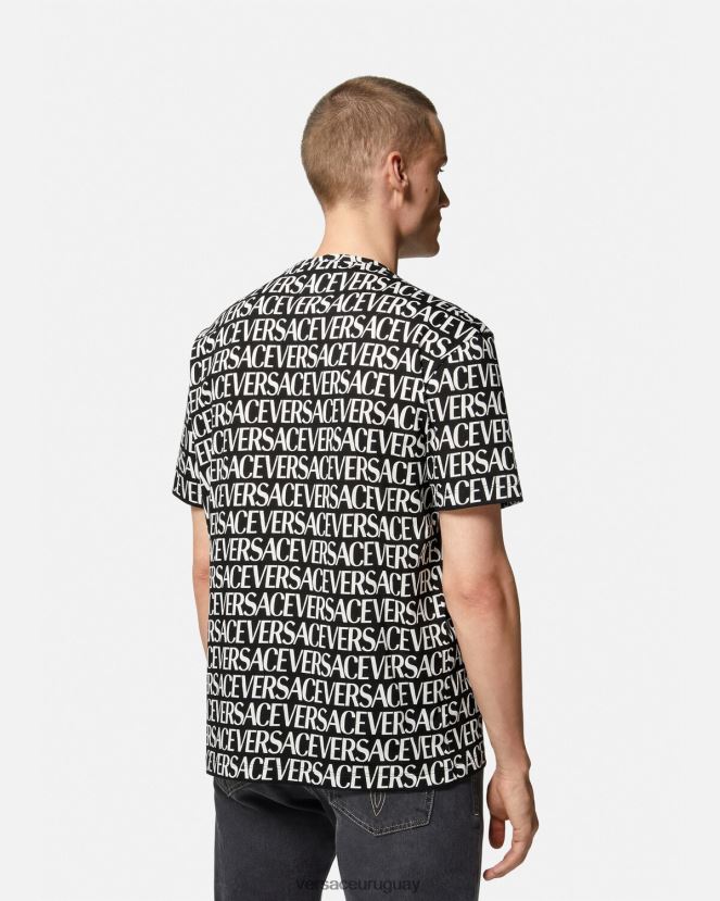 Versace camiseta por toda la prenda hombres negro y estampado ropa H88R0H1390