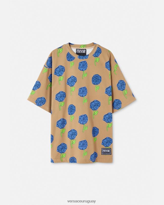 Versace camiseta rosas hombres marrón ropa H88R0H2371