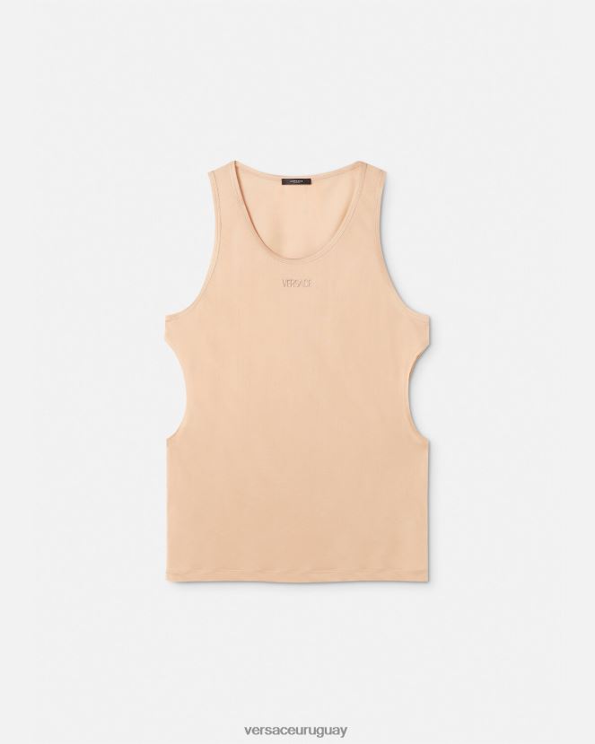 Versace camiseta sin mangas con abertura hombres beige ropa H88R0H1380