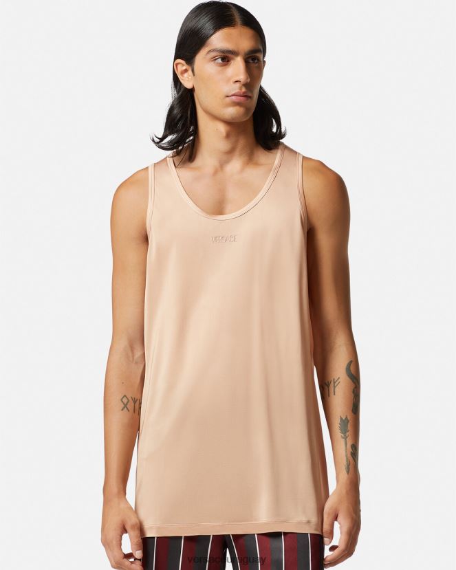 Versace camiseta sin mangas con abertura hombres beige ropa H88R0H1380