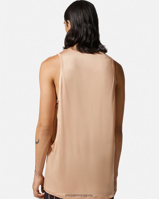 Versace camiseta sin mangas con abertura hombres beige ropa H88R0H1380