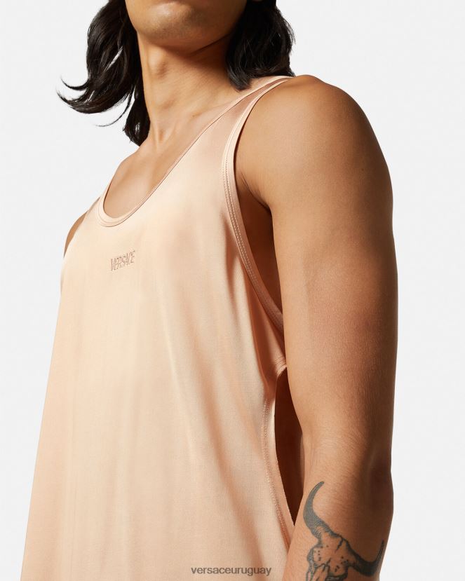 Versace camiseta sin mangas con abertura hombres beige ropa H88R0H1380