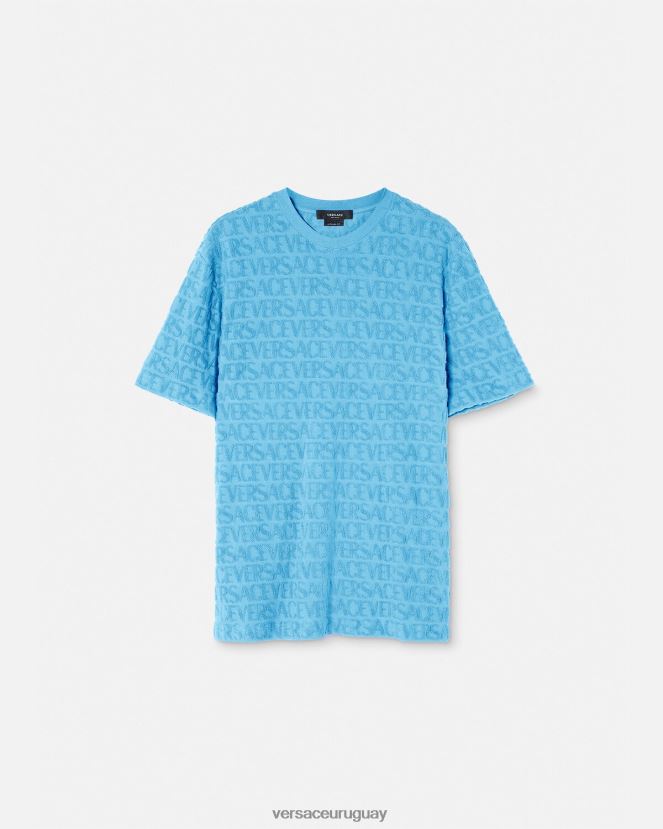 Versace camiseta tipo toalla hombres azul claro ropa H88R0H1352