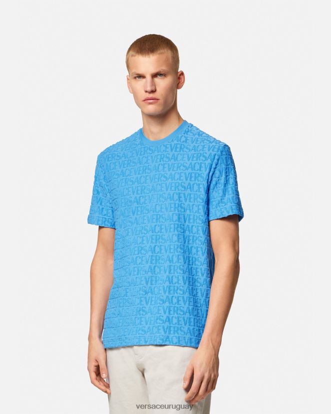 Versace camiseta tipo toalla hombres azul claro ropa H88R0H1352