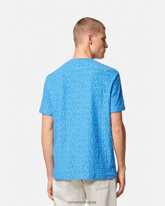 Versace camiseta tipo toalla hombres azul claro ropa H88R0H1352