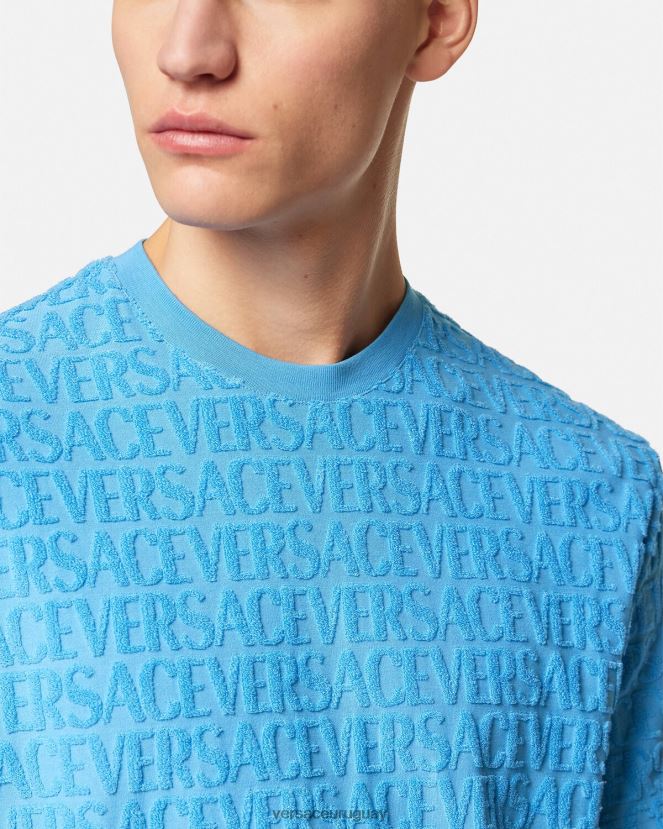 Versace camiseta tipo toalla hombres azul claro ropa H88R0H1352