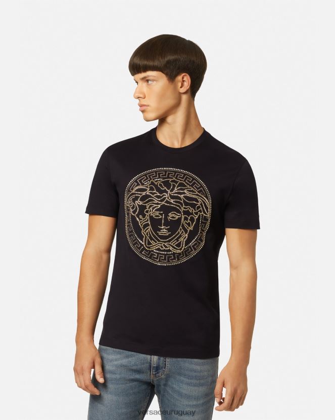 Versace playera con logo de Medusa y adornos hombres negro ropa H88R0H1377