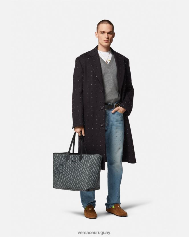 Versace abrigo con botones y botones hombres negro ropa H88R0H1256