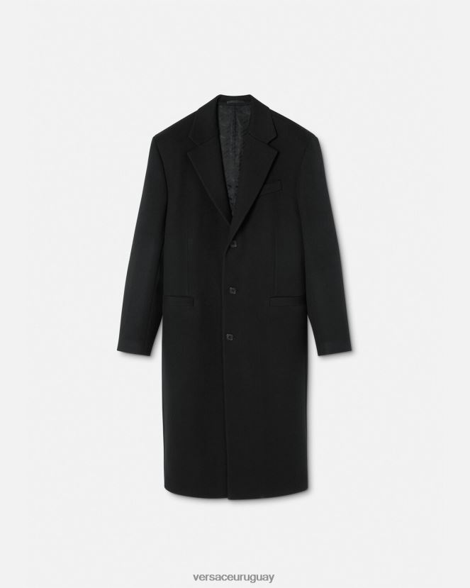Versace abrigo de lana con botonadura simple hombres negro ropa H88R0H1245