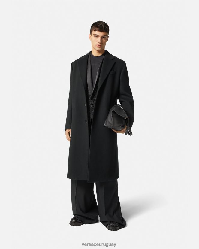 Versace abrigo de lana con botonadura simple hombres negro ropa H88R0H1245