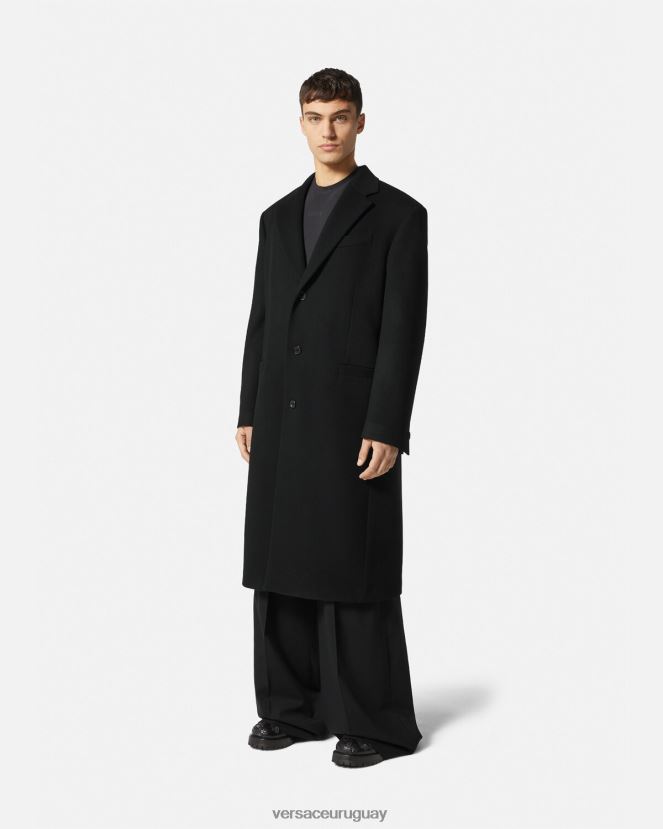 Versace abrigo de lana con botonadura simple hombres negro ropa H88R0H1245