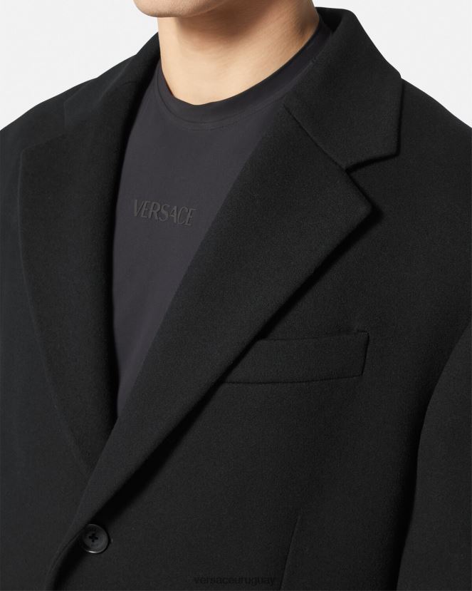 Versace abrigo de lana con botonadura simple hombres negro ropa H88R0H1245