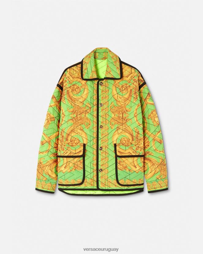 Versace chaqueta blusón acolchada barroco 660 hombres oro y verde ropa H88R0H1242