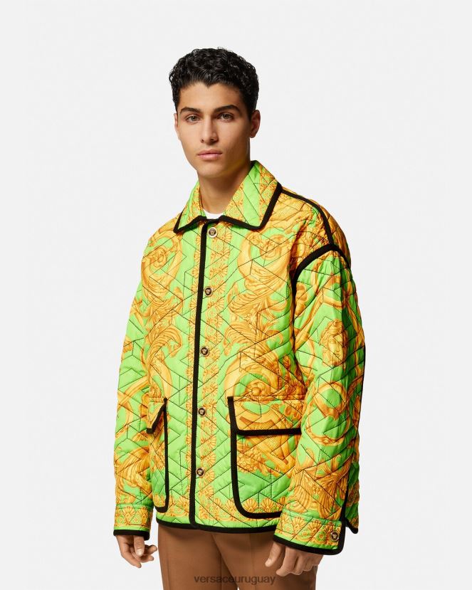 Versace chaqueta blusón acolchada barroco 660 hombres oro y verde ropa H88R0H1242