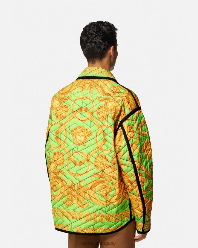 Versace chaqueta blusón acolchada barroco 660 hombres oro y verde ropa H88R0H1242
