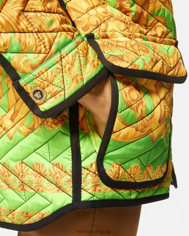 Versace chaqueta blusón acolchada barroco 660 hombres oro y verde ropa H88R0H1242