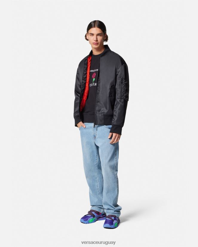 Versace chaqueta bomber con emblema en V hombres negro ropa H88R0H2418