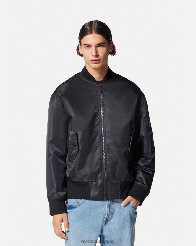 Versace chaqueta bomber con emblema en V hombres negro ropa H88R0H2418